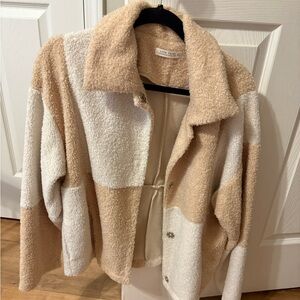 12th Tribe Women's Cream and Tan Teddy Jacket